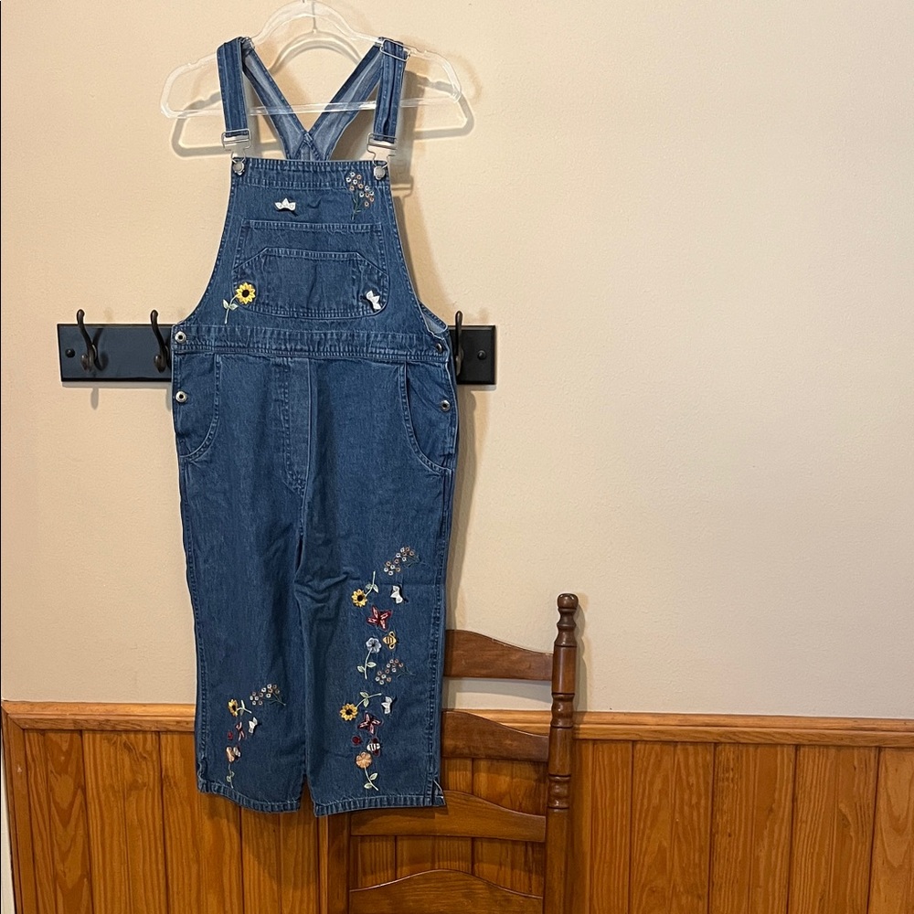 Vintage Embroidered Cropped Denim Overalls - Picture 2 of 4